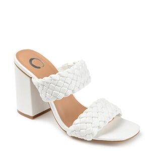 Journee Collection Melissa White Block heel sandals faux leather women size 8